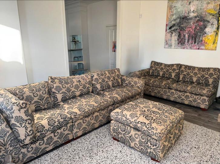 Grote 3-delige modulaire sofa met voetenbank, Huis en Inrichting, Banken | Bankstellen, Gebruikt, Hoekbank, Vierpersoons of meer