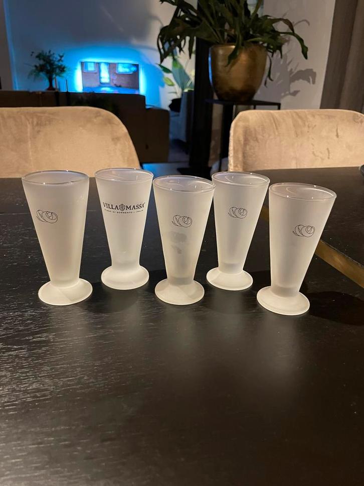 Villa Massa Limoncello Originele Glaasjes - Set van 5, Verzamelen, Glas en Borrelglaasjes, Zo goed als nieuw, Borrel- of Shotglas