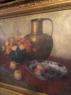 Oud schilderij antiek; bloemen in vaas met fruit,, Ophalen of Verzenden