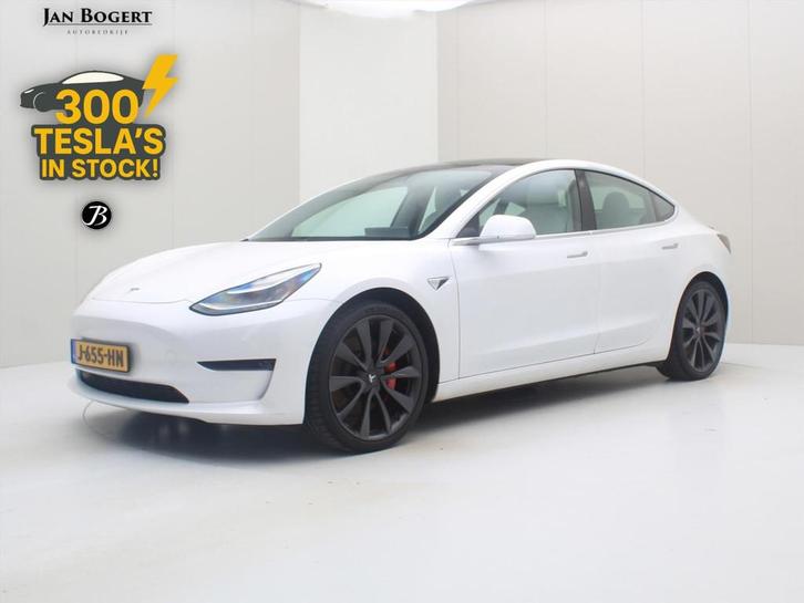 Tesla Model 3 Performance AWD 486pk 75 kWh [ WIT LEDER+AUTOP, Auto's, Tesla, Bedrijf, Te koop, Model 3, 4x4, ABS, Achteruitrijcamera