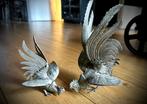 Kemphanen Set 2x Haan Beeldje dier vogel zilver metaal groot, Ophalen of Verzenden