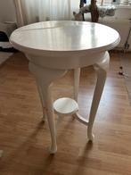 Wit houten brocante bijzet tafeltje/ planten tafeltje, Ophalen, Minder dan 55 cm, Gebruikt, Rond