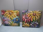 Twee bloemen schilderijen - Tweeluik, Ophalen, Zo goed als nieuw, Schilderij, 75 tot 100 cm