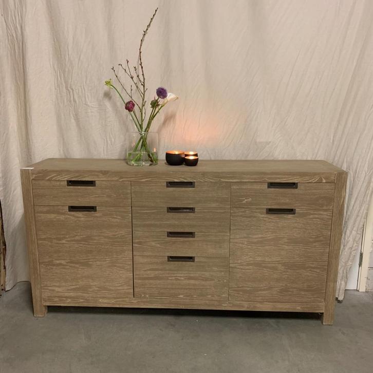 Dressoir - teak - 6 lades en 2 deuren - TTM Wonen, Huis en Inrichting, Kasten | Dressoirs, Nieuw, 150 tot 200 cm, 25 tot 50 cm