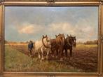 Schilderij paarden met ploeg - Cor Bouter, Antiek en Kunst, Ophalen
