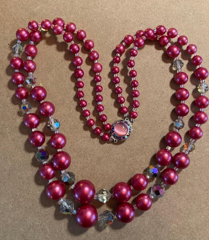 Vintage strass Aurora borealis kristal parelketting ketting, Sieraden, Tassen en Uiterlijk, Antieke sieraden, Ketting, Overige materialen