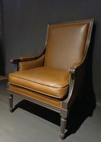 Zwarte Louis XVI fauteuil met groen leer, Ophalen, Minder dan 75 cm, Leer, Zo goed als nieuw