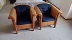 Twee rieten stoelen met blauwe kussens, Ophalen, Gebruikt, Twee, Bruin