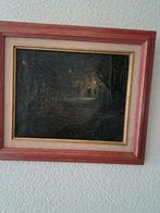 OLIEVERFSCHILDERIJ A. SIBENS HUIS BIJ NACHT, Antiek en Kunst, Ophalen of Verzenden