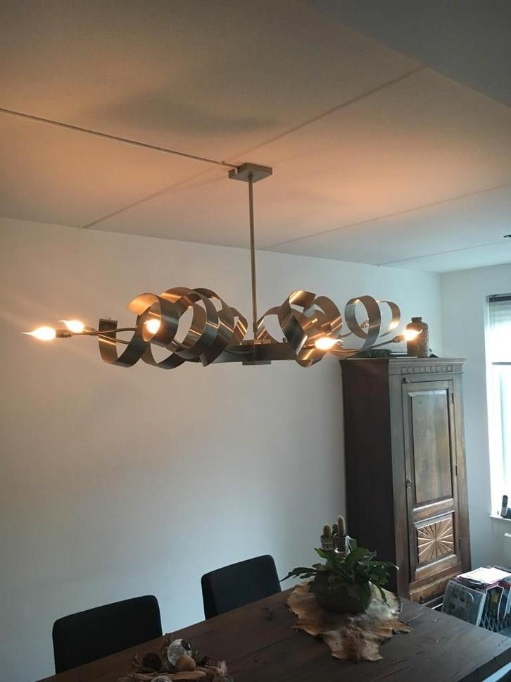 Design kroonluchter RVS, Huis en Inrichting, Lampen | Kroonluchters, Zo goed als nieuw, Metaal, Ophalen