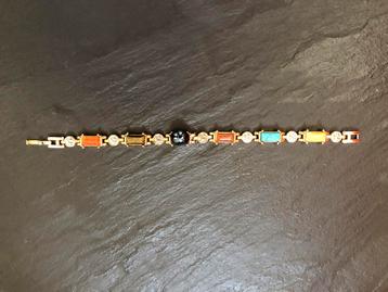 Vintage goudkleurige schakelarmband halfedelstenen beschikbaar voor biedingen