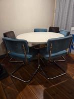 Ronde tafel met stalen poot + 6 stoelen - Gratis ophalen!, Ophalen, Gebruikt, Modern, 6 tot 8 stoelen