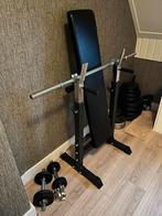 Bankdrukset met gewichten en halterstangen, Sport en Fitness, Fitnessmaterialen, Ophalen, Gebruikt, Armen, Fitnessbank