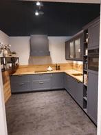 Showroom keuken blauw + eiken incl. apparaten Helmond, Huis en Inrichting, Keuken | Complete keukens, Ophalen, Blauw, Hoekkeuken