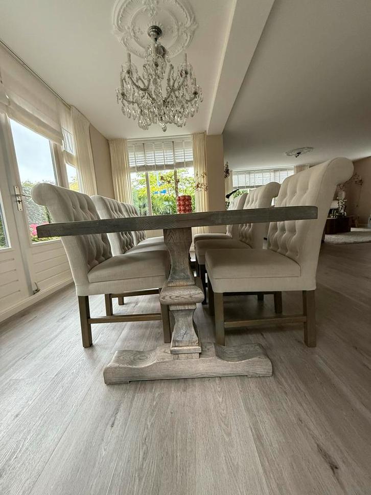 Eettafel met 6 stoelen, Huis en Inrichting, Tafels | Eettafels, Gebruikt, 100 tot 150 cm, 200 cm of meer, Vijf personen of meer