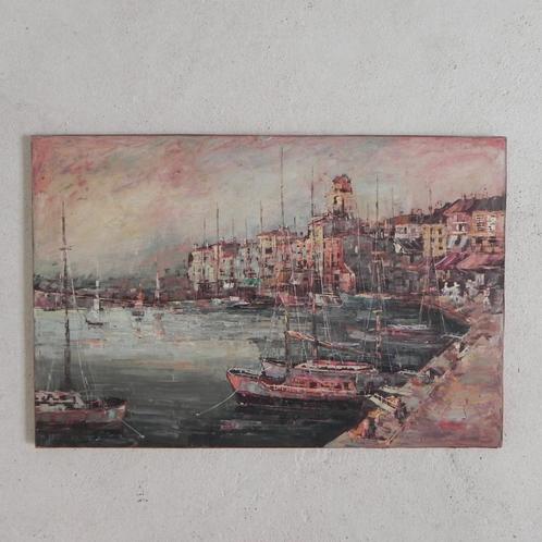 Schilderij stadsgezicht met haven, Harry Dedic, jaren 60, Antiek en Kunst, Kunst | Schilderijen | Modern, Ophalen of Verzenden