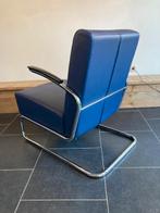 Gispen 405 fauteuil , chroom, donkerblauw leder, Huis en Inrichting, Fauteuils, Gebruikt, Design, 75 tot 100 cm, Metaal