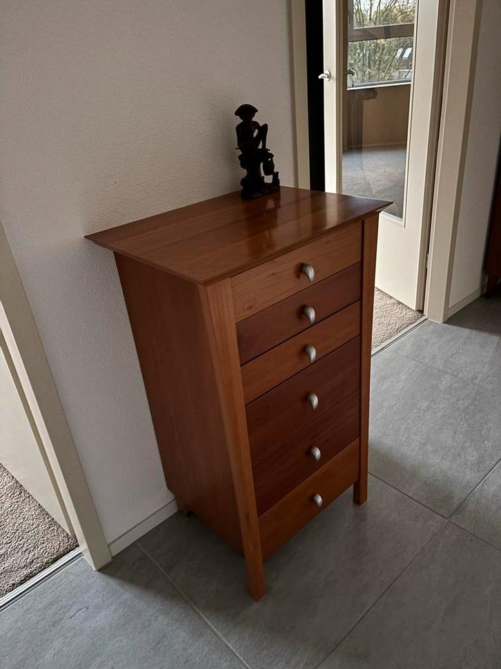 Houten ladekast met 5 lades, Huis en Inrichting, Kasten | Ladekasten, Gebruikt, 100 tot 150 cm, Minder dan 50 cm, 25 tot 50 cm