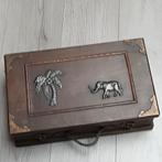 Vintage houten koffertje decoratie met afbeelding olifant, Ophalen