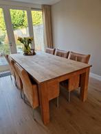 Eetkamerset, teaktafel met 6 lederen stoelen, Huis en Inrichting, Tafels | Eettafels, Ophalen, 100 tot 150 cm, 200 cm of meer