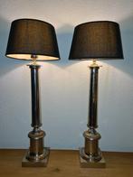 Mooie zilverkleurige lampenvoeten met zwarte kapjes, Ophalen, Gebruikt, Klassiek, Stof
