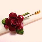 Vintage broche hoedenspeld reversspeld porselein rode roos, Overige materialen, 4 tot 7 cm, Gebruikt, Verzenden