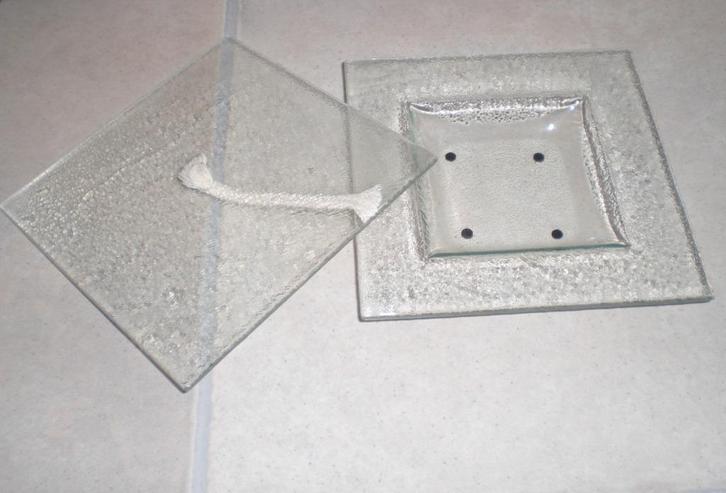 vierkant glazen waxinelicht sfeerlicht olielampje, Pagode, Huis en Inrichting, Woonaccessoires | Kandelaars en Kaarsen, Zo goed als nieuw