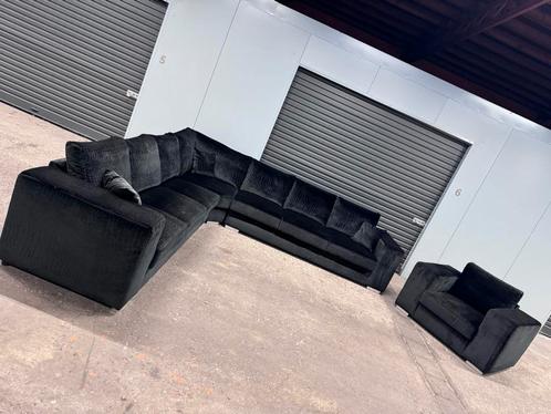 ZGAN XXL Croco Hoekbank met fauteuil - Zwart - 348 x 348, Huis en Inrichting, Banken | Bankstellen, Zo goed als nieuw, Hoekbank