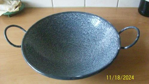Grijsgewolkte emaille wok, Antiek en Kunst, Antiek | Emaille, Ophalen of Verzenden