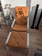 Poang fauteuil met voetenbank echt leer zeer net, Huis en Inrichting, Ophalen, 75 tot 100 cm, Zo goed als nieuw, Leer