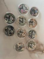 10 Zilverkleurige Panda Munten - Bieden!, Ophalen of Verzenden, Losse munt