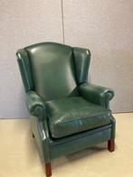 Klassieke, Engelse Chesterfield oorfauteuil groen leer, Huis en Inrichting, Klassiek, Engels, Oorfauteuil, 75 tot 100 cm, Gebruikt