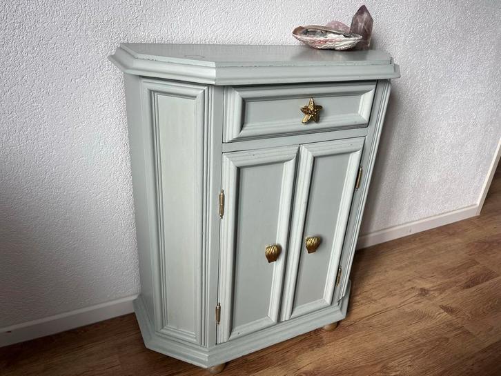 Gerestyled Kastje met Lade en Deurtjes - Blauwgroen/Goud, Antiek en Kunst, Antiek | Meubels | Kasten, Ophalen