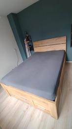 Opbergbed Butiken met hoofdbord en 6 laden 140x200, Ophalen, Bruin, Tweepersoons, 140 cm