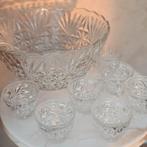 Vintage punch set jaren ’60 – glazen bowl met 7 kopjes & lep, Glas of Glazen, Ophalen of Verzenden, Overige stijlen, Glas