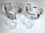Twee mooie kristallen kandelaars met glazen onderzetters., Antiek en Kunst, Ophalen of Verzenden
