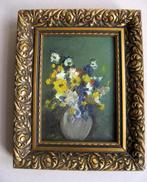 Schilderijtje, vaas met bloemen, olieverf op houten paneel, Ophalen of Verzenden