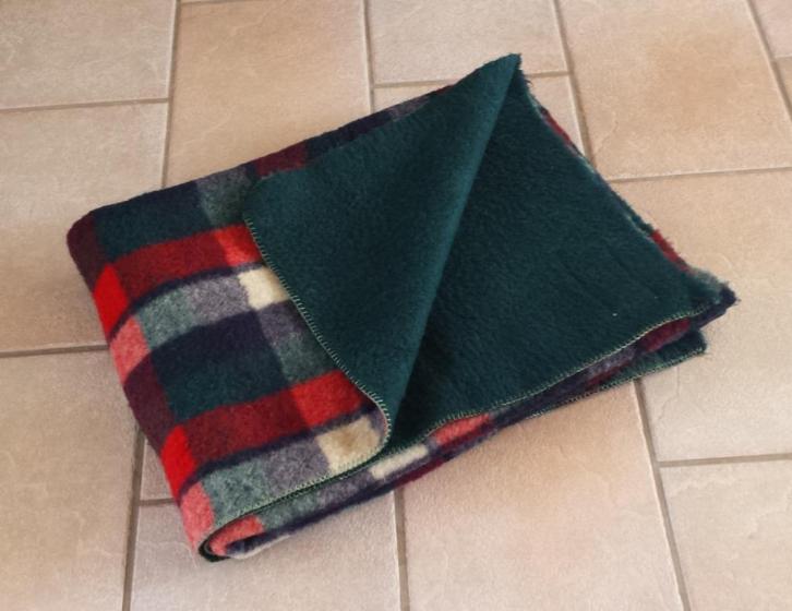 Eénpersoons Deken Geblokt - Zuiver Scheerwol - vintage, Huis en Inrichting, Woonaccessoires | Plaids en Woondekens, Gebruikt, Ophalen of Verzenden