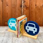 Boekensteun set hout met auto blauw kinder SET PRIJS, Ophalen of Verzenden, Zo goed als nieuw