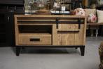 Tv-meubel kast Camino metaal hout schuifdeur industrieel, Ophalen, 100 tot 150 cm, Zo goed als nieuw, Metaal