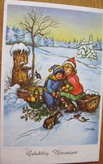 Gelukkig nieuwjaar - kinderen in de sneeuw met konijnen, Verzamelen, Gelopen, 1960 tot 1980, Kinderen, Verzenden