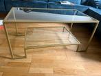 Glazen salontafel met mat goud frame, Ophalen, 100 tot 150 cm, 50 tot 100 cm, Minder dan 50 cm