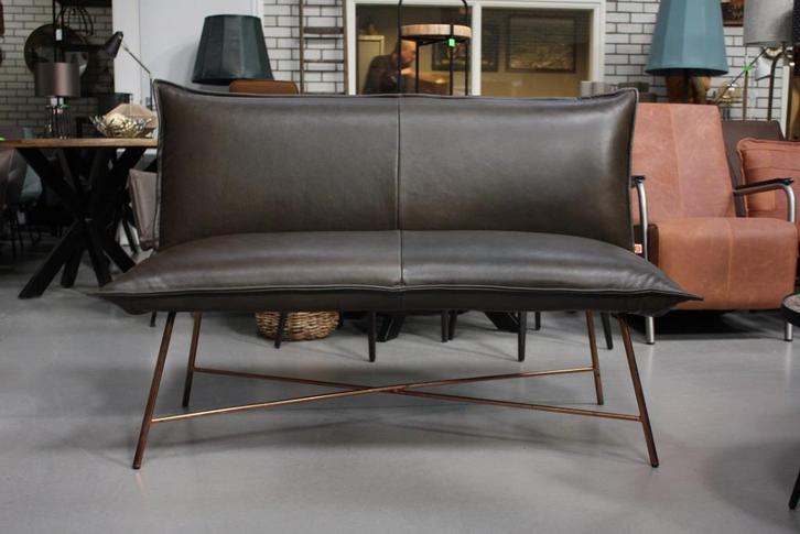 Luxe eetkamerbank Vidar Jess Design koper leer donkerbruin, Huis en Inrichting, Stoelen, Zo goed als nieuw, Eén, Leer, Metaal