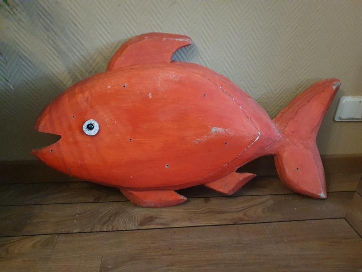 Grote houten rood geschilderde vis, Antiek en Kunst, Curiosa en Brocante, Ophalen of Verzenden