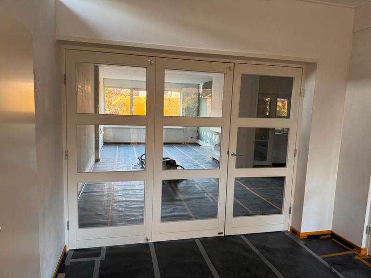 Houten openslaande binnendeuren met glas, Doe-het-zelf en Verbouw, Deuren en Horren, Gebruikt, Binnendeur, 200 tot 215 cm, 120 cm of meer