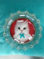 Vintage 3D fluffy Perzische kat, in glazen schaal/dome, Antiek en Kunst, Ophalen of Verzenden