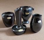 Delfos Zoeterwoude vaasjes vintage zwart olieglans Nederland, Huis en Inrichting, Woonaccessoires | Vazen, Gebruikt, Zwart, Aardewerk of Porselein