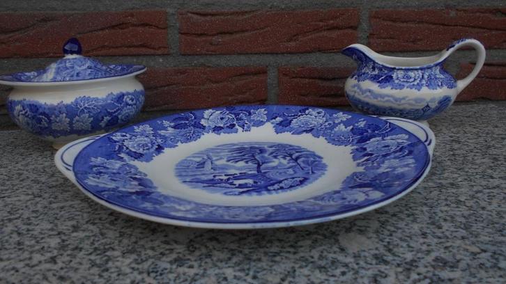suiker roomstel schaal servies WOODS Wedgwood blauw 3x, Antiek en Kunst, Antiek | Servies los, Ophalen