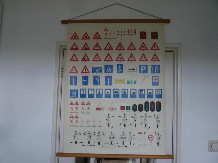2 schoolplaten met verkeersborden, Antiek en Kunst, Antiek | Schoolplaten, Overige thema's, Ophalen of Verzenden