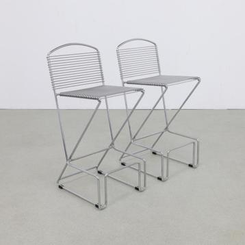  2x Postmodern Barstool in Chromed Metal, 1980s